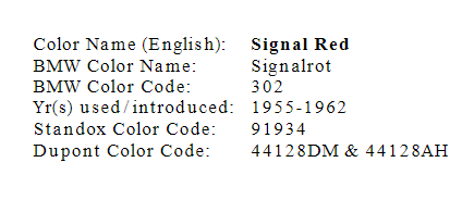 Signal Red OEM Basecoat list