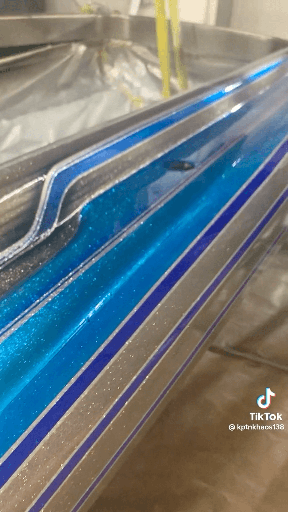Tamco Paint Slick Silver Metallic and Candy Concentrates on Boat Hull