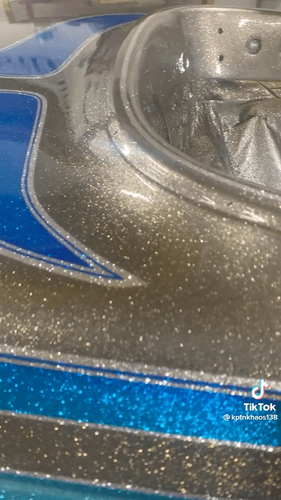 Tamco Paint Slick Silver Metallic and Candy Concentrates on Boat Hull